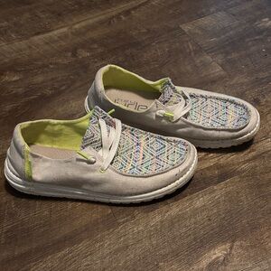 Hey Dude Multicolor Flats with Neon Yellow Accents